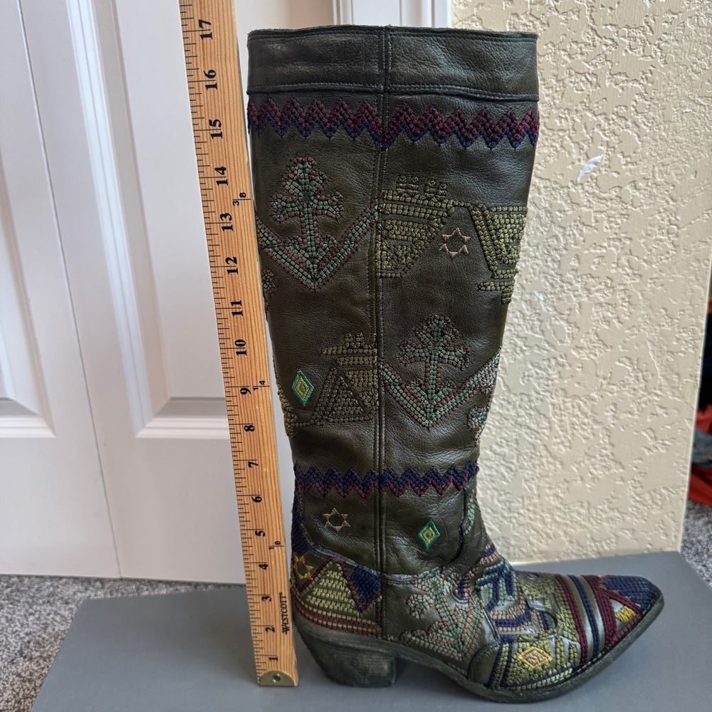 Marco Delli Dallas High Embroidered Tall Boots Olive Green 38 NWT $1295 Sold Out - Picture 13 of 15
